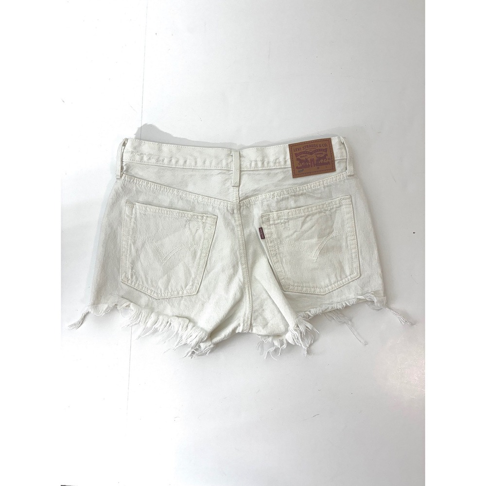 Levis 501 Original White Denim Cut Off Shorts High Rise Frayed Hem Womens 27